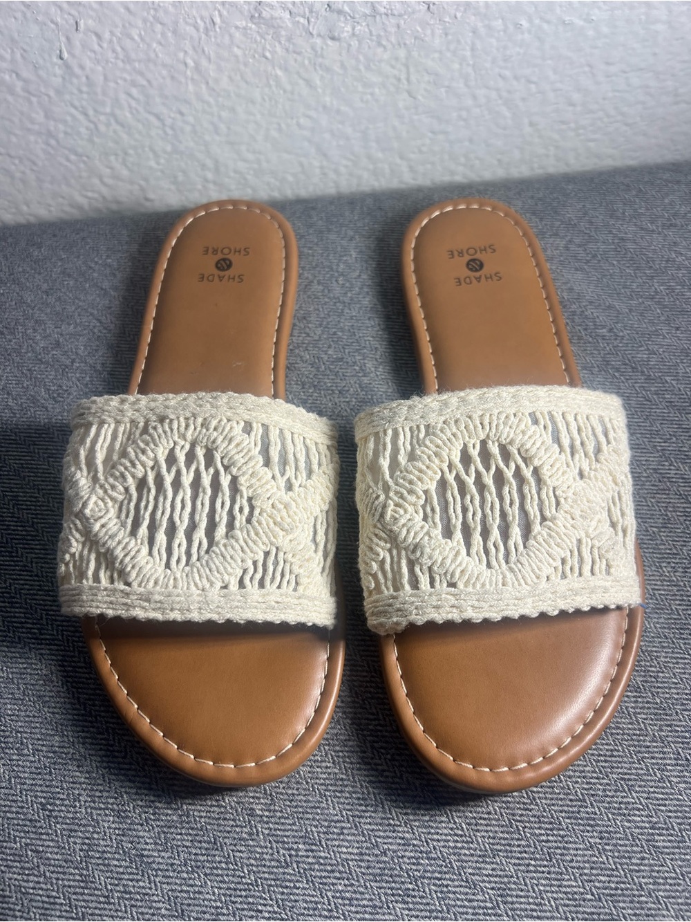 Shade & Shore Boho Crochet Slide Sandals Tan/Cream Size 7